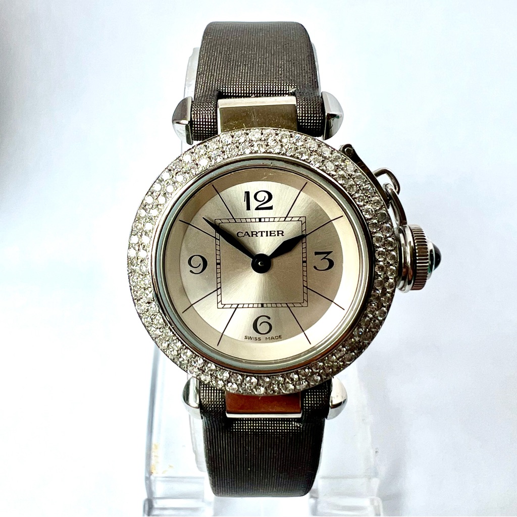 Cartier Pasha Quartz 26mm Steel 089tcw Diamond Watch Silver Dial